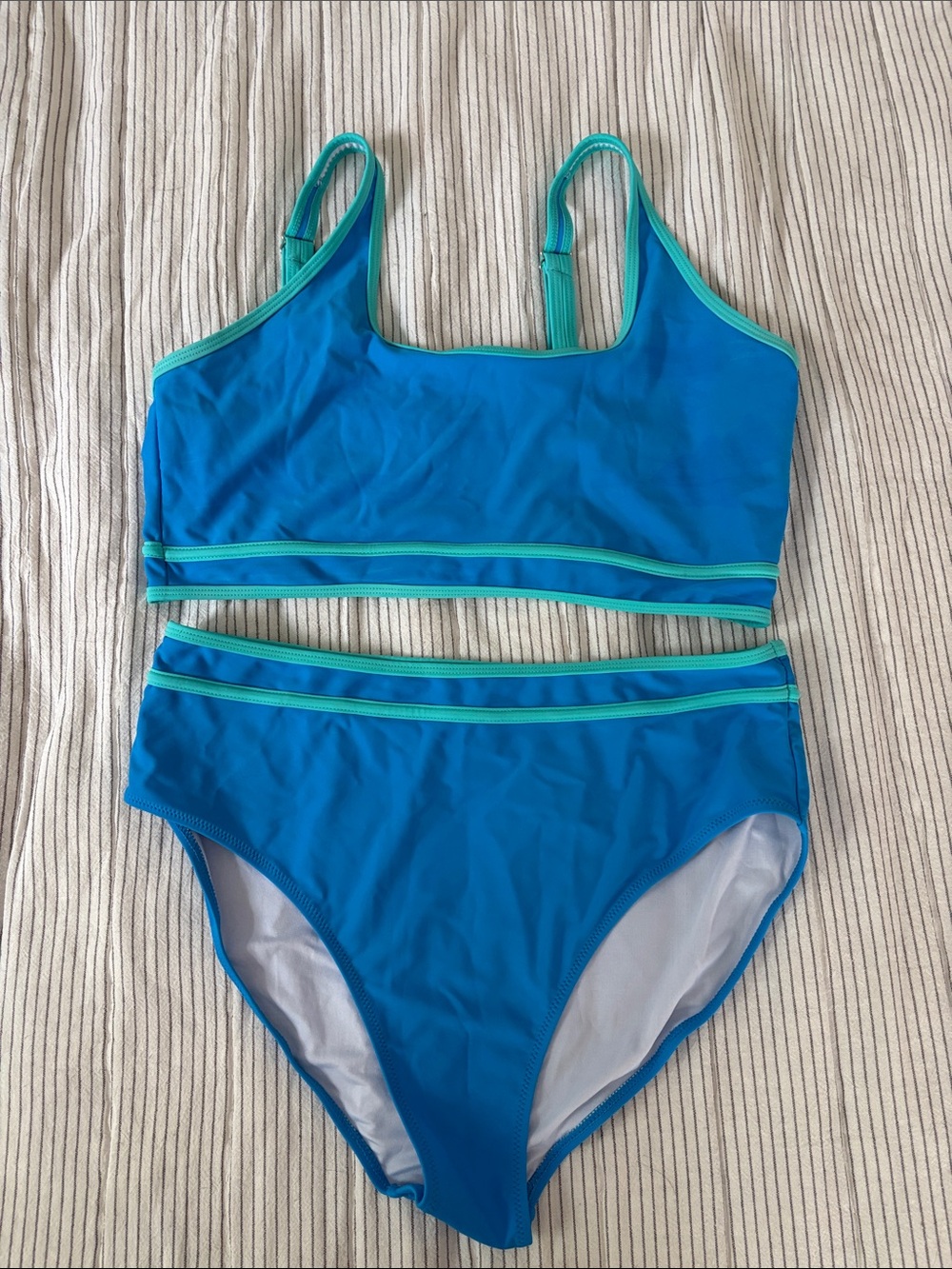 Blue Two-Piece Bikini Set with Teal Trim